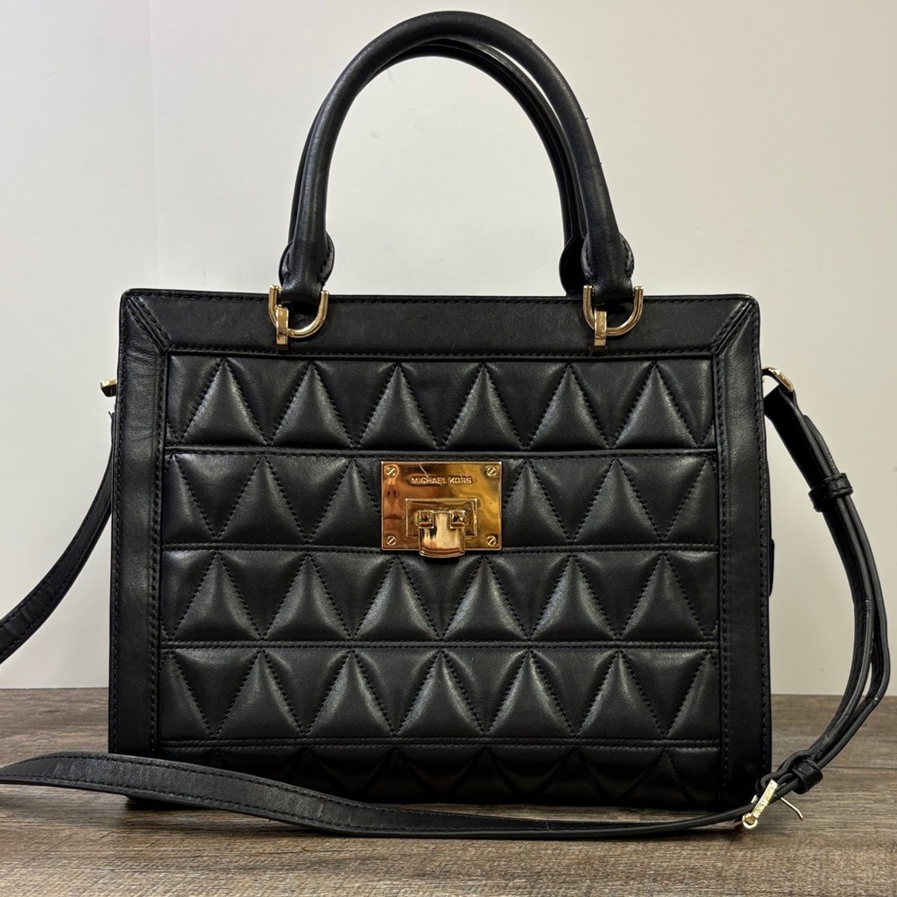 Michael Kors VIVIANNE Quilted Black Leather Satchel